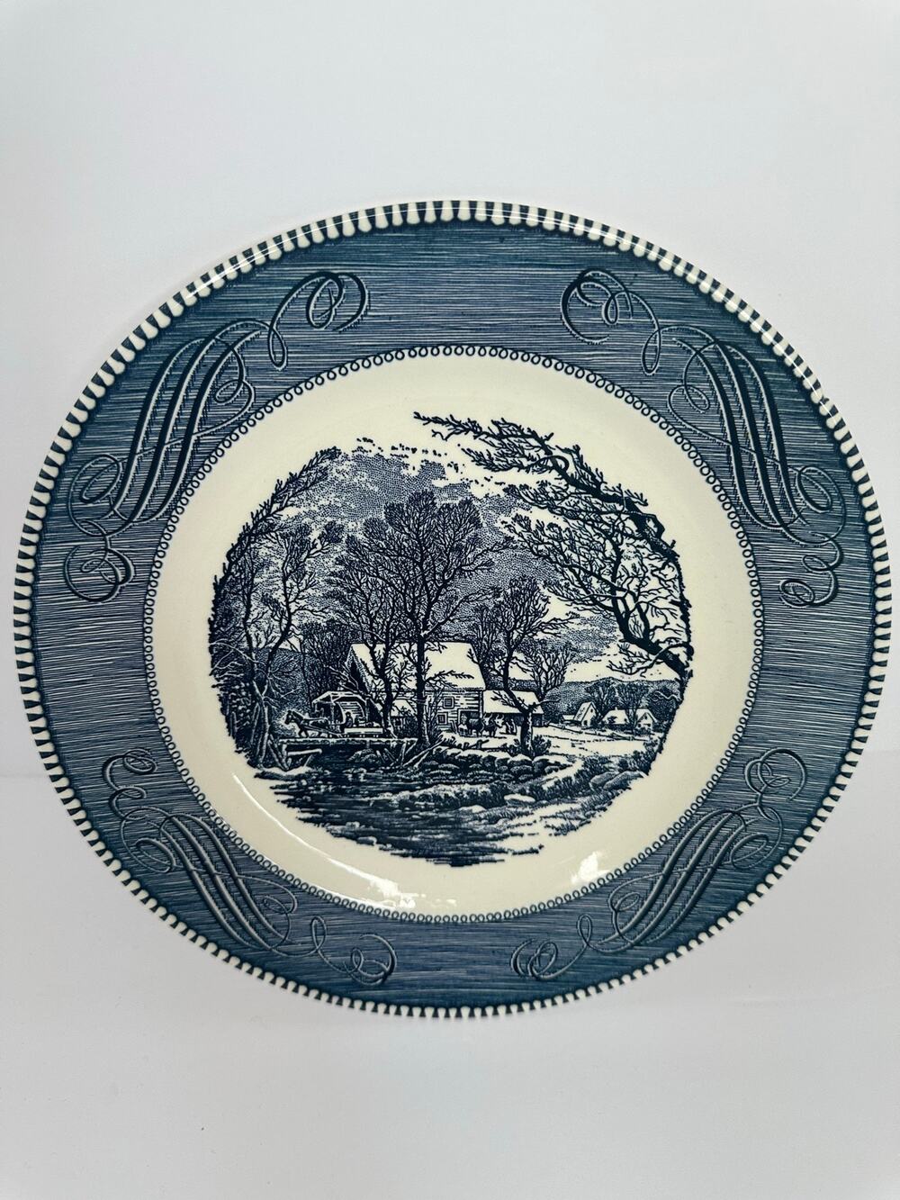 Vintage Royal China Currier & Ives Old Grist Mill 10” Blue White Plate USA
